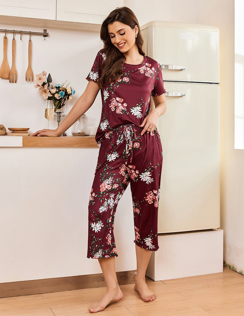 ekouaer-pajama-sets-kurzarm-schlafanzug-capri-taschen image 1
