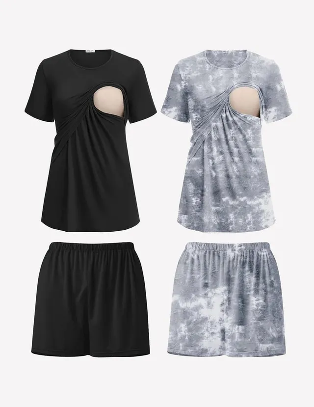ekouaer-maternity-stillpyjama-2er-set-doppellagig-mit-taschen image 1