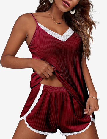 ekouaer-teddy-cami-shorts-pyjama-set-sexy-spitze image 7