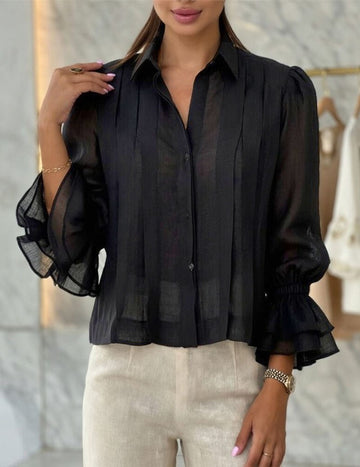 ekouaer-pajama-sets-bluse-leinen-puff-rmel-plissee image 2