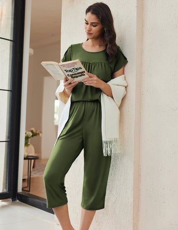 ekouaer-pajama-sets-kurzarm-schlafanzug-floral-capri image 5
