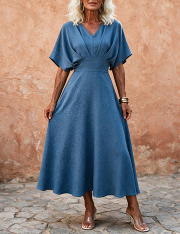 ekouaer-v-neck-midi-kleid-kurzarm-moosgr-n image 7
