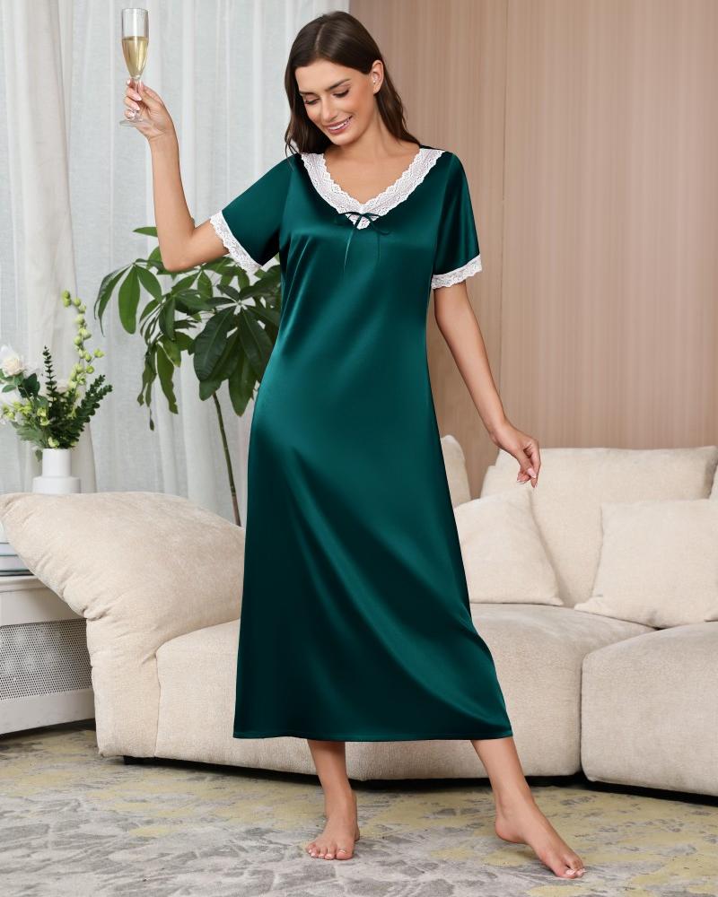 ekouaer-nightgowns-satin-nachthemd-weinrot-schleife image 5
