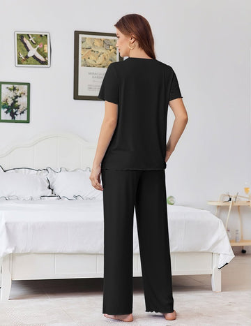 ekouaer-pajama-sets-bambus-lounge-set-gemustert-mit-taschen image 3