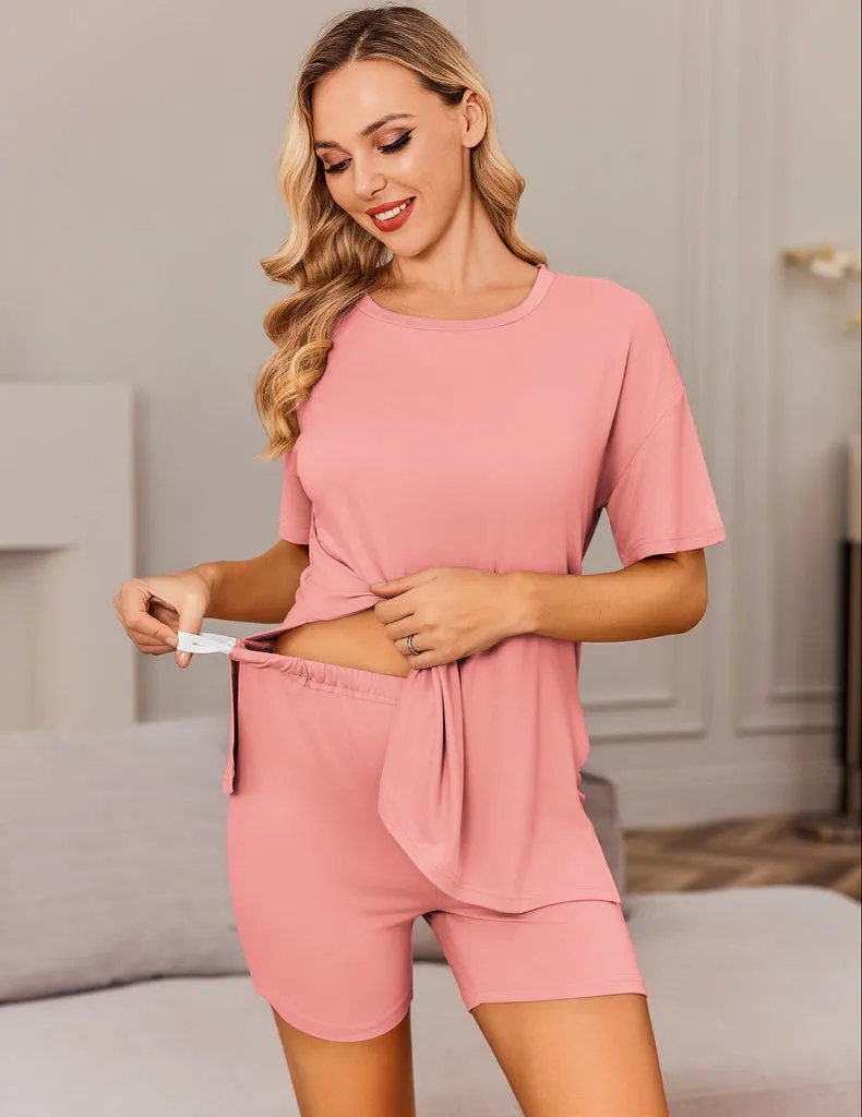 ekouaer-pyjama-set-kurzarm-umstand-lockerer-sitz-2-teilig image 1