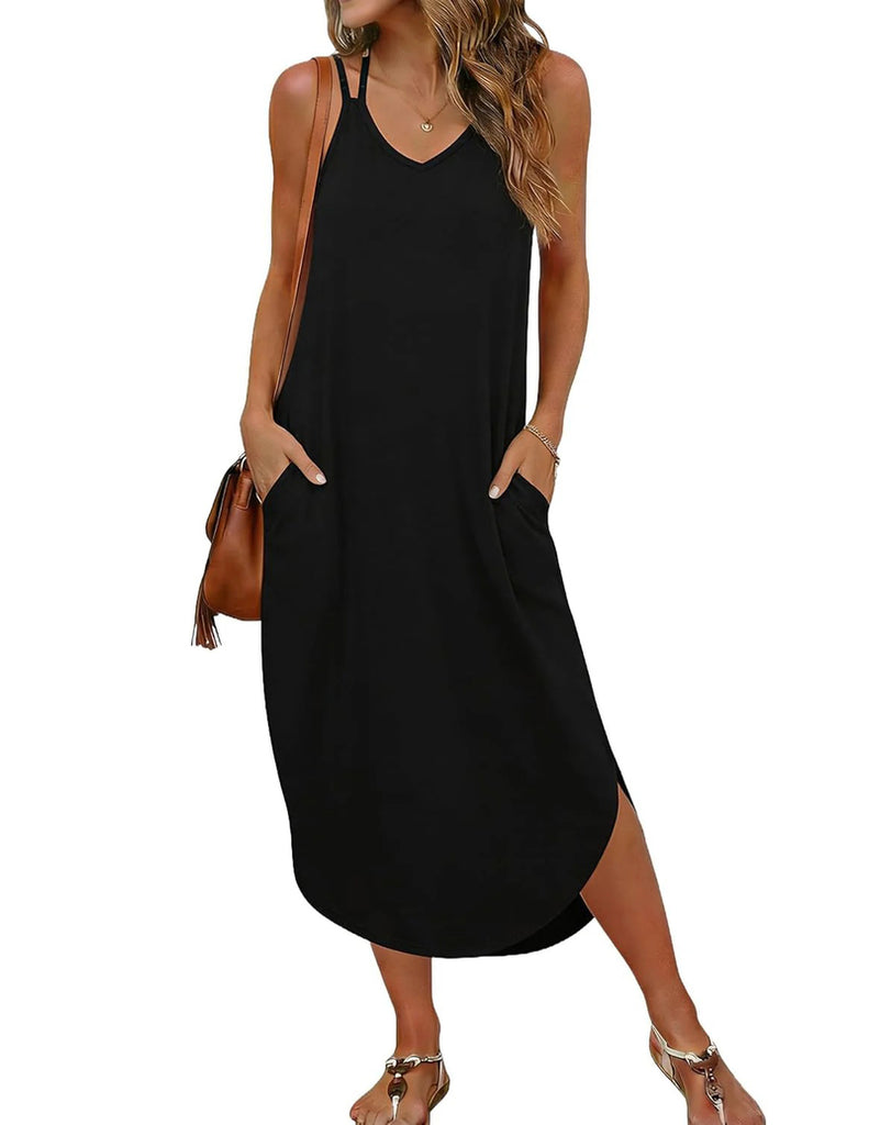 ekouaer-swimwear-strandkleid-spaghettitr-ger-v-ausschnitt-taschen image 1