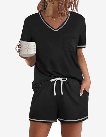 ekouaer-pajama-sets-teddy-shorty-v-ausschnitt-kurz image 7