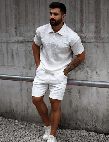 ekouaer-men-polo-set-jacquard-shorts-beige image 7