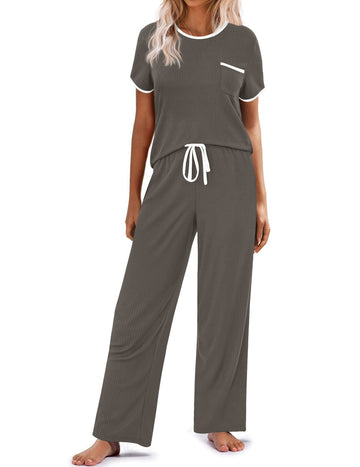 ekouaer-pajama-sets-ripstrick-kurzarm-lange-hose image 5