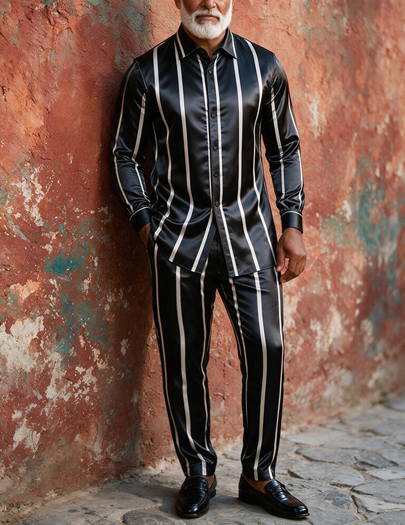 ekouaer-men-satin-pyjama-orange-stripe-m-hemd-hose image 4
