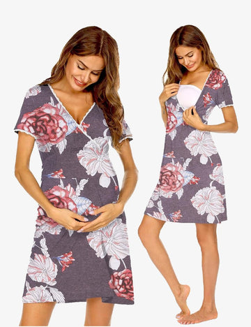 ekouaer-maternity-stillnachthemd-kurzarm-spitze-stillen image 7