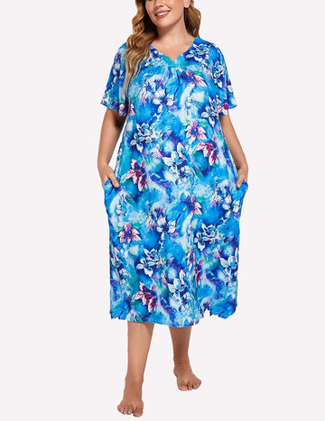 ekouaer-nightgowns-lounger-nachthemd-kurzarm-blumen-v-ausschnitt image 3