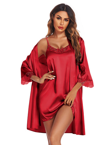 ekouaer-satin-cami-nachthemd-mit-robe-morgenmantel-set image 8