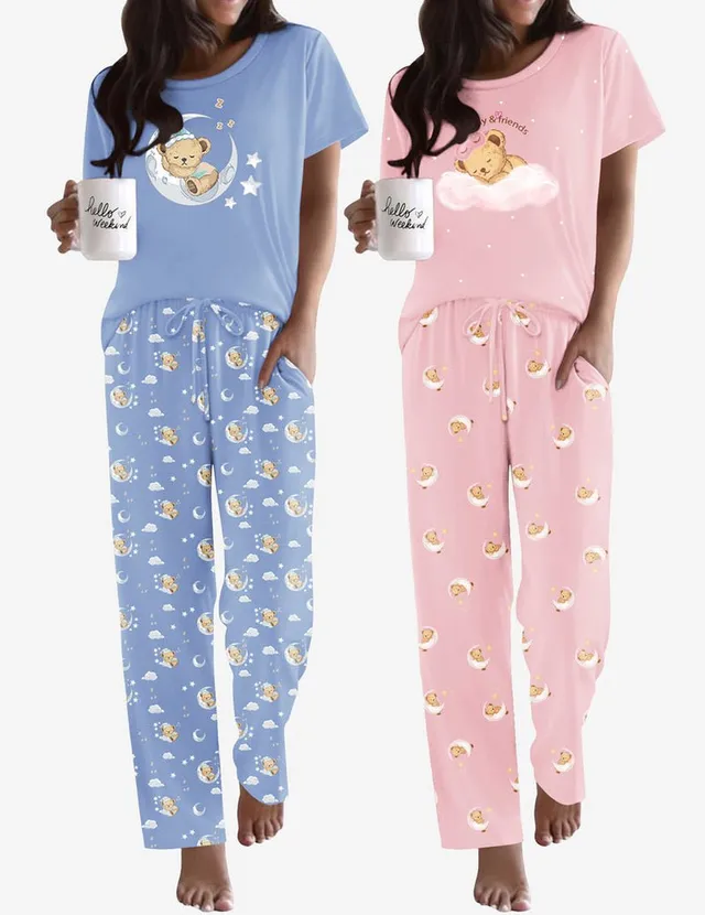 ekouaer-pajama-sets-schlafanzug-2er-pack-kurzarm-bedruckt image 1