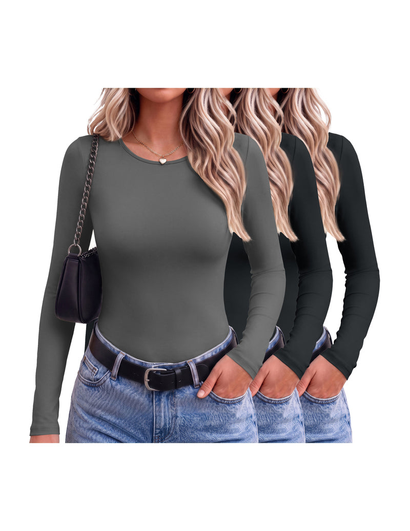 ekouaer-thermals-thermoshirt-3er-set-fleece-langarm-slim-schwarz image 2