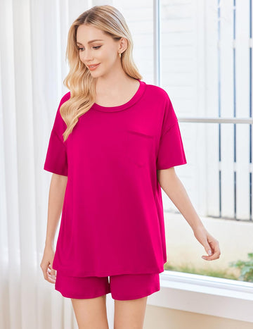 ekouaer-pajama-sets-schlafanzug-kurzarm-shorts-2-teilig-uni image 7