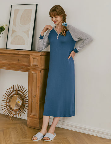 ekouaer-henley-sleep-dress-nachthemd-damen-knopfleiste image 3