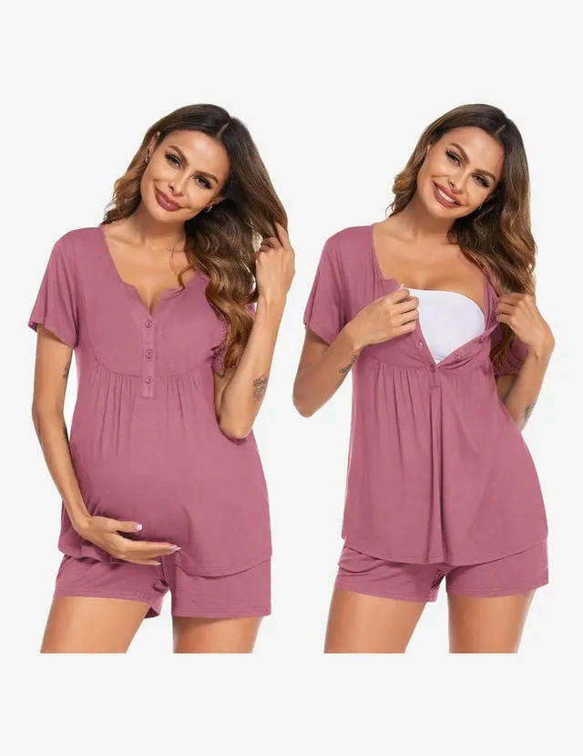 ekouaer-maternity-stillpyjama-kurzarm-shorts-rosa image 1