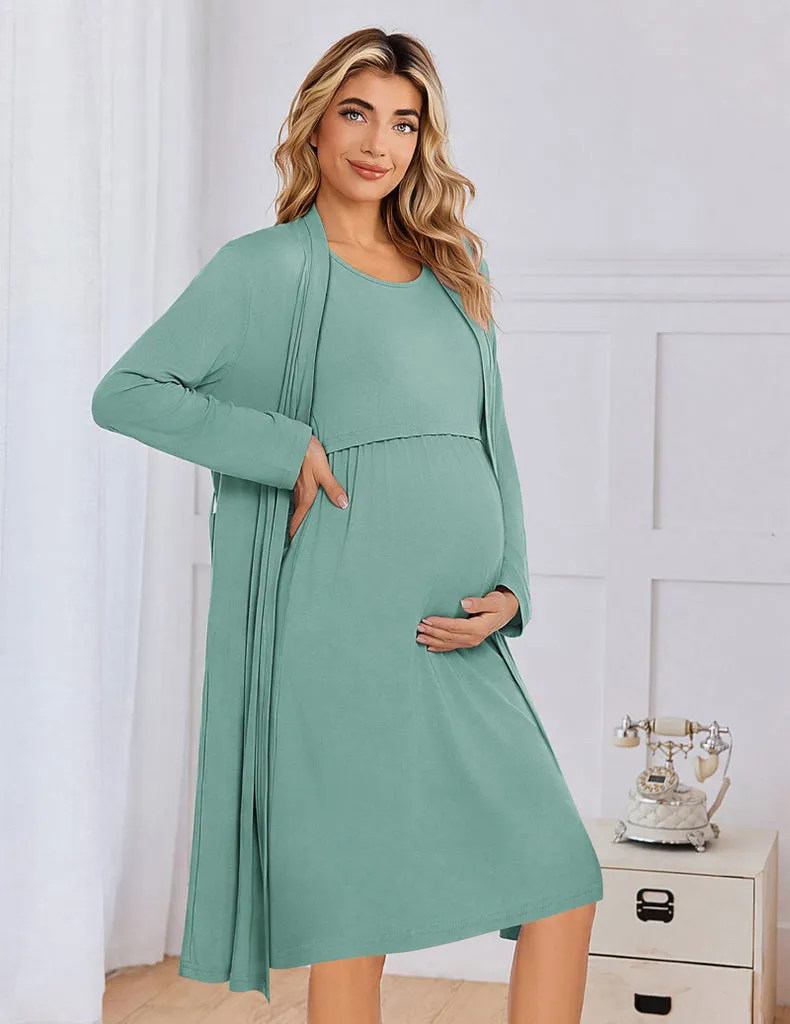 ekouaer-maternity-stillnachthemd-mit-morgenmantel-2-teilig image 1