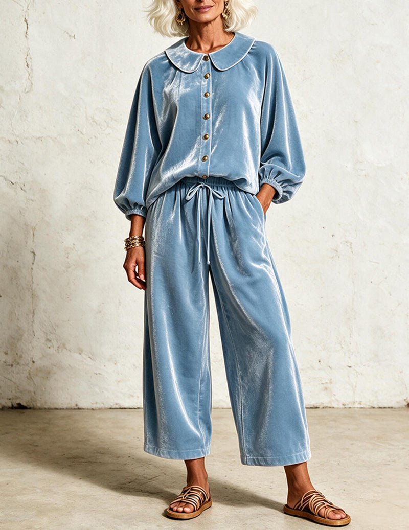 ekouaer-pajama-sets-velvet-peter-pan-pyjama-samt-hellblau image 2