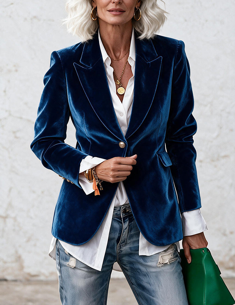ekouaer-pajama-sets-samt-blazer-slim-fit-dunkelblau image 7