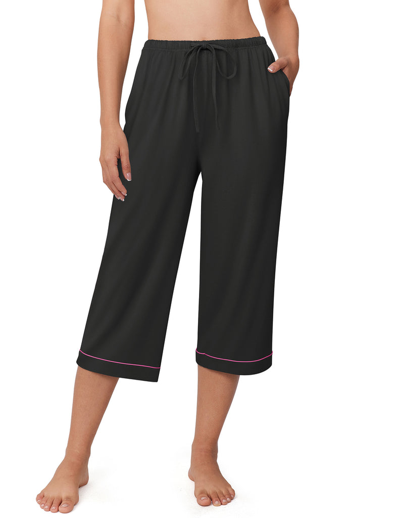 ekouaer-pajama-sets-schlafhose-capri-gemustert-kordelzug image 1