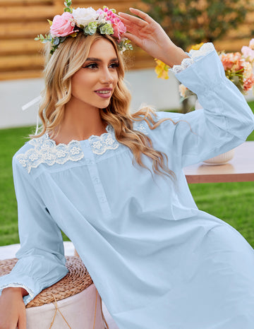 ekouaer-nightgowns-victorian-lace-nachthemd-wei-langarm-baumwolle image 8