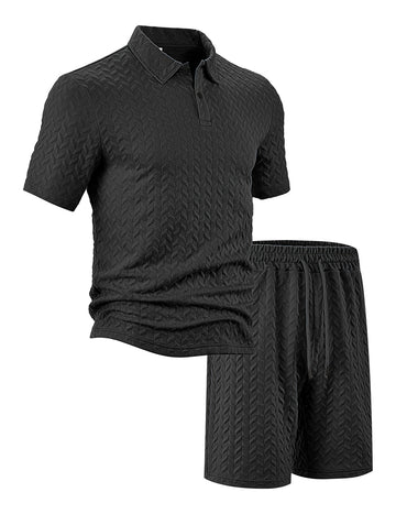 ekouaer-men-polo-shirt-shorts-set-jacquard-zweiteiler image 3