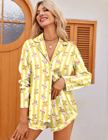 ekouaer-teddy-satin-ruffled-pyjama-langarm-shorts image 7