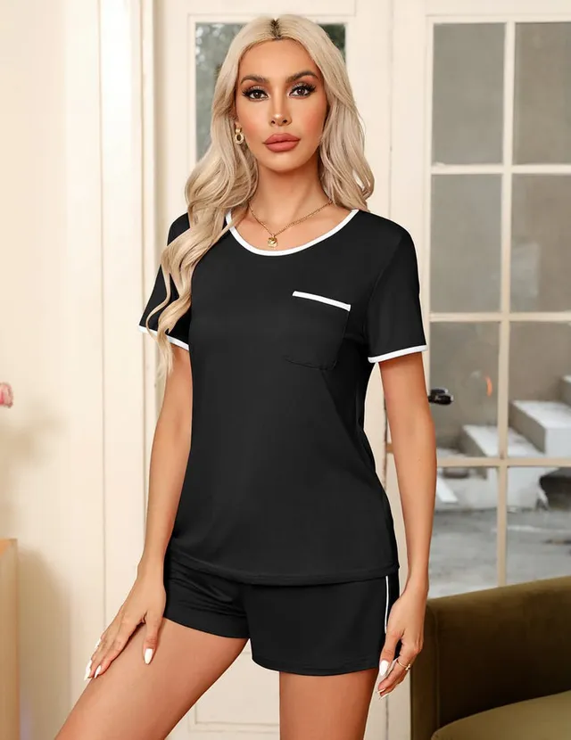 ekouaer-pajama-sets-solid-pyjama-set-kurz-taschen-2-teilig-uni image 1