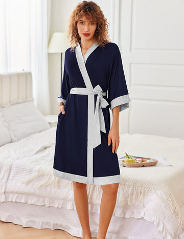 ekouaer-kimono-bademantel-3-4-arm-knielang-mit-taschen image 3