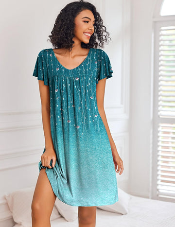 ekouaer-nightgowns-nachthemd-kurzarm-v-ausschnitt-plissee image 5