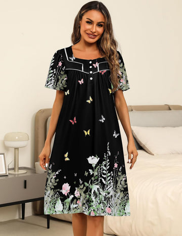 ekouaer-nightgowns-hauskleid-mumu-taschen-floral-kurzarm image 5
