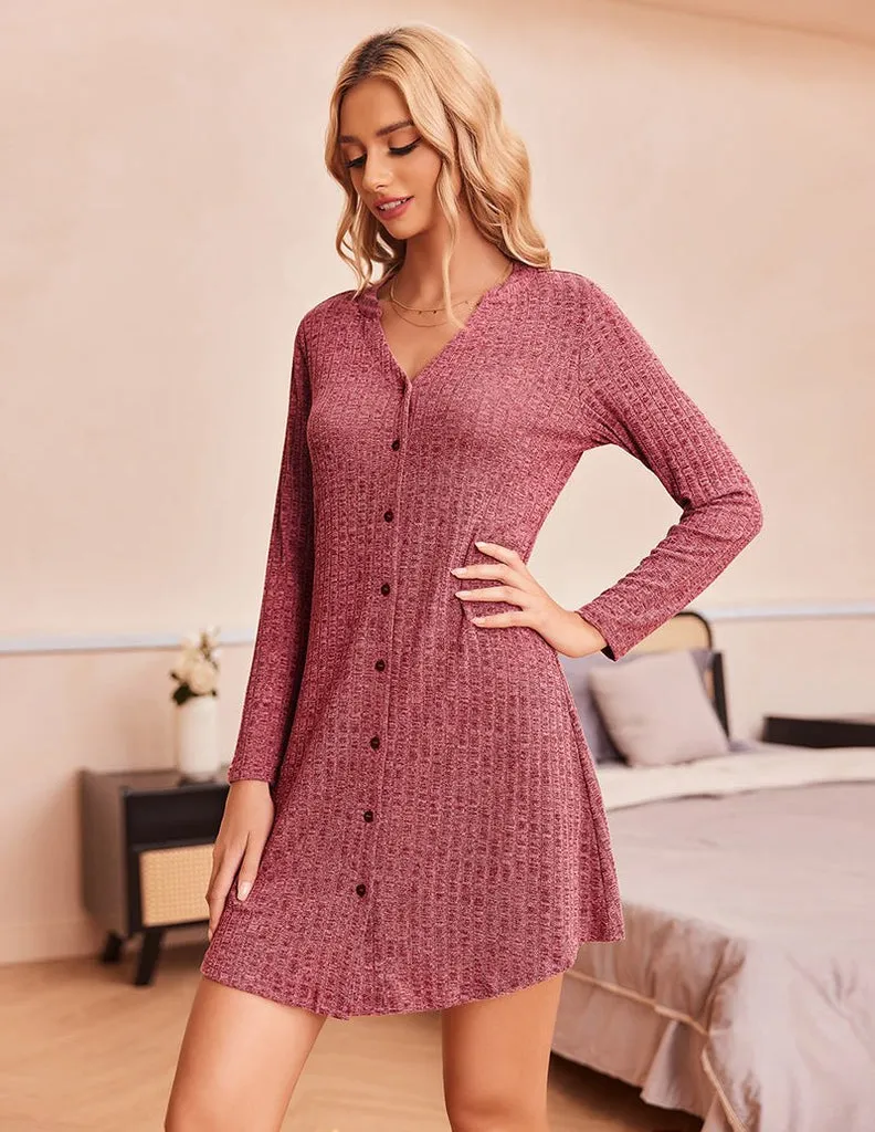ekouaer-nightgowns-nightshirt-nachthemd-langarm-uni-rippenstrick image 1