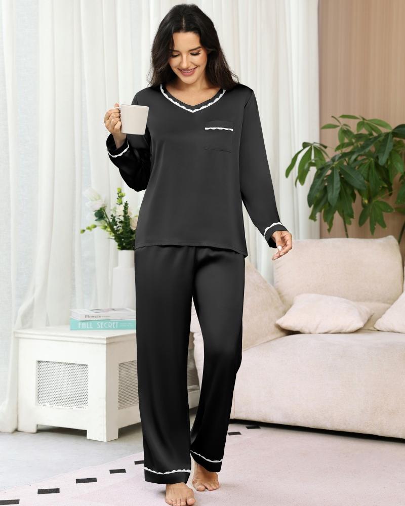 ekouaer-satin-pajama-set-pyjama-v-neck-blue-green-satin image 3