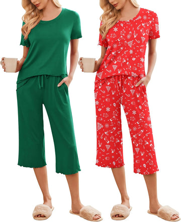 ekouaer-pyjama-damen-kurzarm-2er-pack-mit-taschen image 3