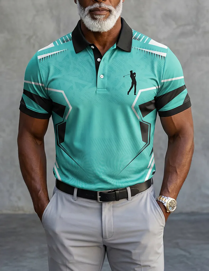 ekouaer-men-polo-shirt-slim-fit-t-rkis-geometrie-print image 1