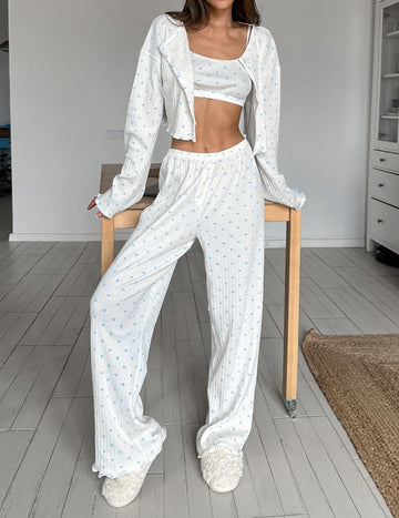 ekouaer-pajama-sets-3-teiliges-lounge-set-floral-wei-blau image 5
