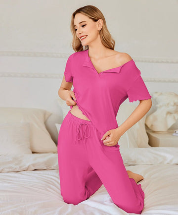 ekouaer-pajama-sets-soft-stretchy-pyjama-set-kurzarm-mit-taschen image 3
