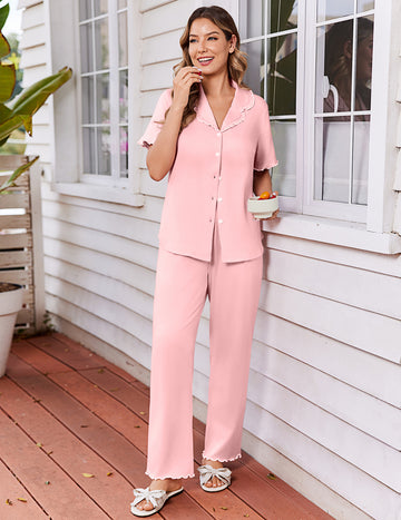 ekouaer-pajama-sets-ruffle-sleeve-pyjama-kurzarm-bedruckt image 6