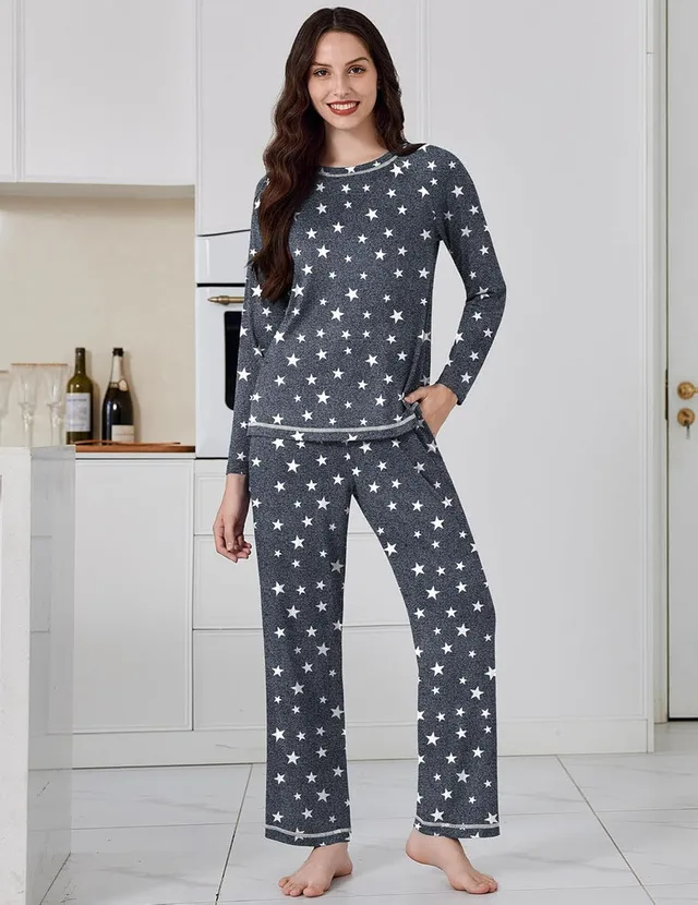 ekouaer-pajama-sets-langarm-schlafanzug-hose-taschen-2-teilig image 1