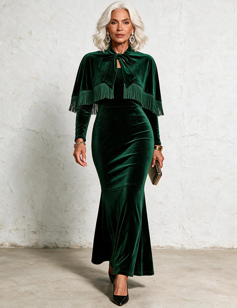 ekouaer-velvet-fringe-nachthemd-dunkelgr-n-cape-mermaid image 6