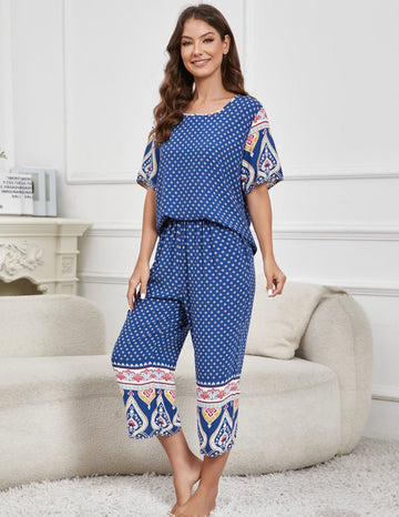 ekouaer-pajama-sets-kurzarm-capri-pyjama-blumen-taschen image 7