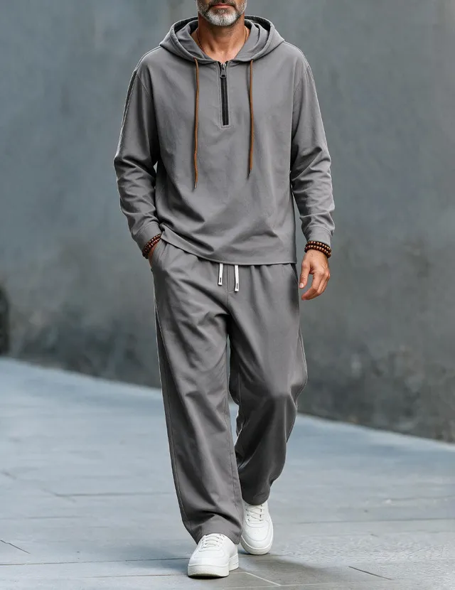 ekouaer-men-leinen-hoodie-set-wide-leg-grau image 1