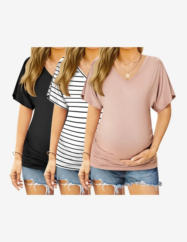 ekouaer-maternity-umstandsshirt-3er-pack-v-ausschnitt-gerafft image 1