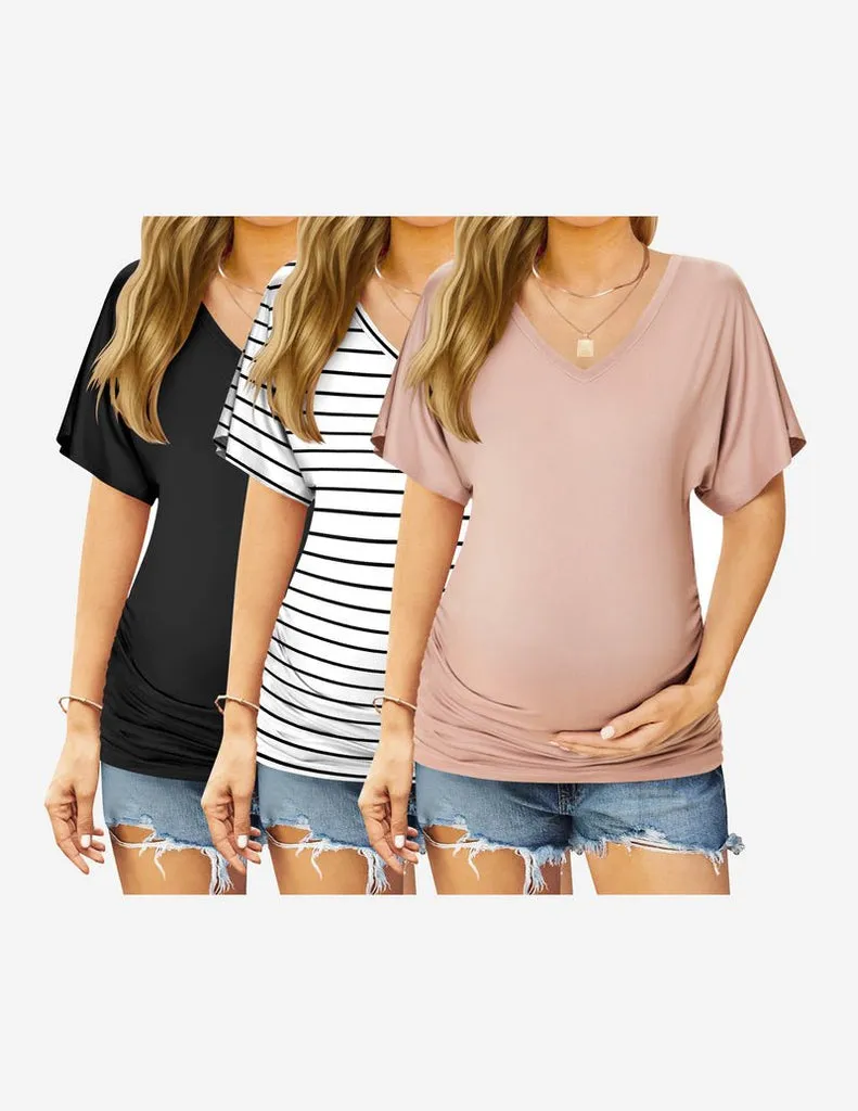 ekouaer-maternity-umstandsshirt-3er-pack-v-ausschnitt-gerafft image 1
