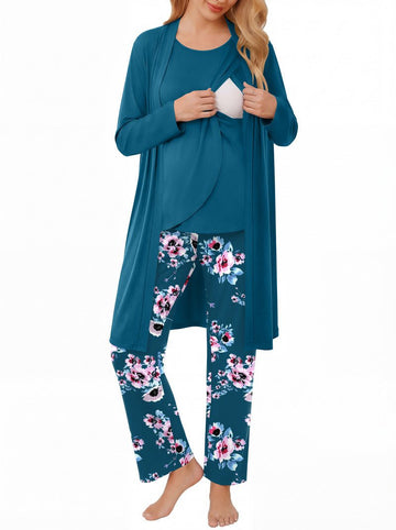 ekouaer-maternity-3-teiler-stillpyjama-set-morgenmantel-3teilig image 3