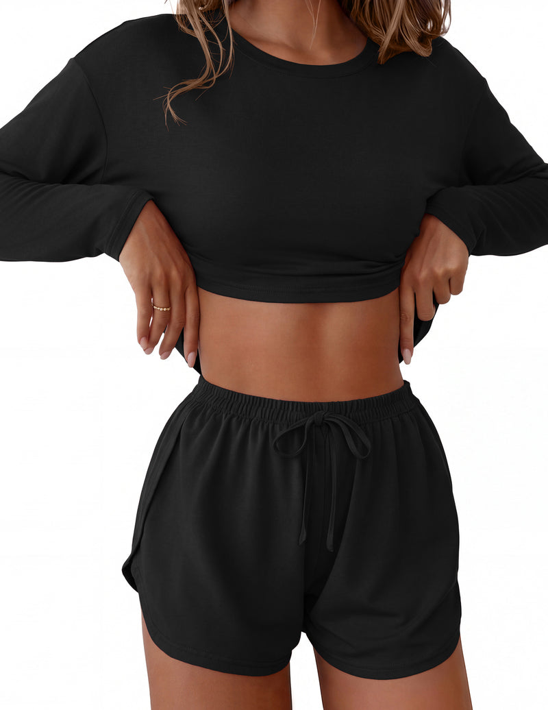 ekouaer-pajama-sets-langarm-schlafanzug-shorts-kirschen image 2