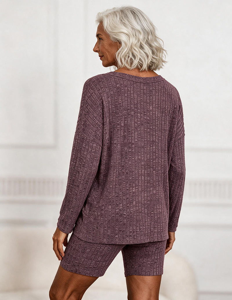 ekouaer-pajama-sets-waffle-knopf-pyjama-lila-2-teilig image 7