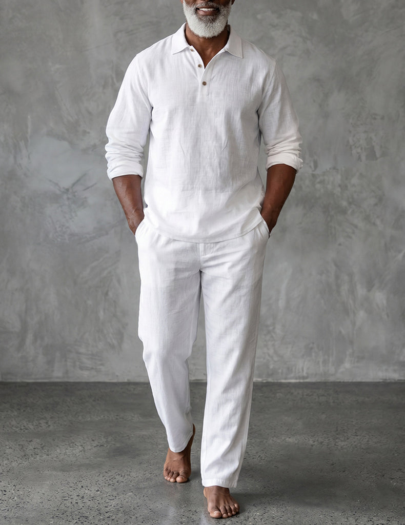 ekouaer-men-leinen-set-henley-hemd-hose-sommer-herren image 1